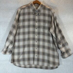 Burberry Long Sleeve Brown Black Plaid Cotton Shirt Men's Size XL ‎ USA Made